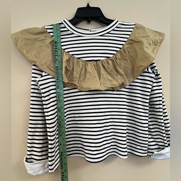 English Factory Striped Black and White Top with Tan Ruffle - Picture 3 of 5